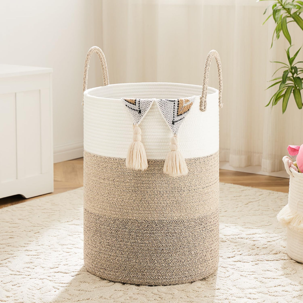 Artfeel Laundry Basket,Woven Cotton Rope Laundry Hamper,80L for Decorative Storage of Dirty Clothes,Toys and Blankets in Bathroom,Baby Room and Living Room