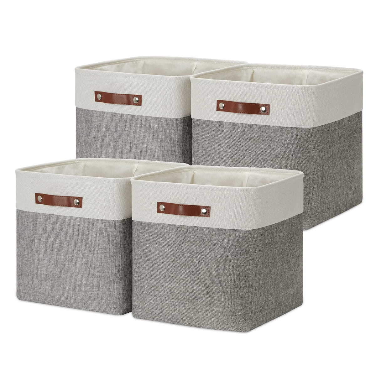 DULLEMELO Small Storage Bins, Storage Baskets for Organizing, Collapsible Rectangular Fabric Baskets for Shelves, Closets, Nursery, Home, Office, Empty Gift Baskets (6-Pack, White&Khaki)
