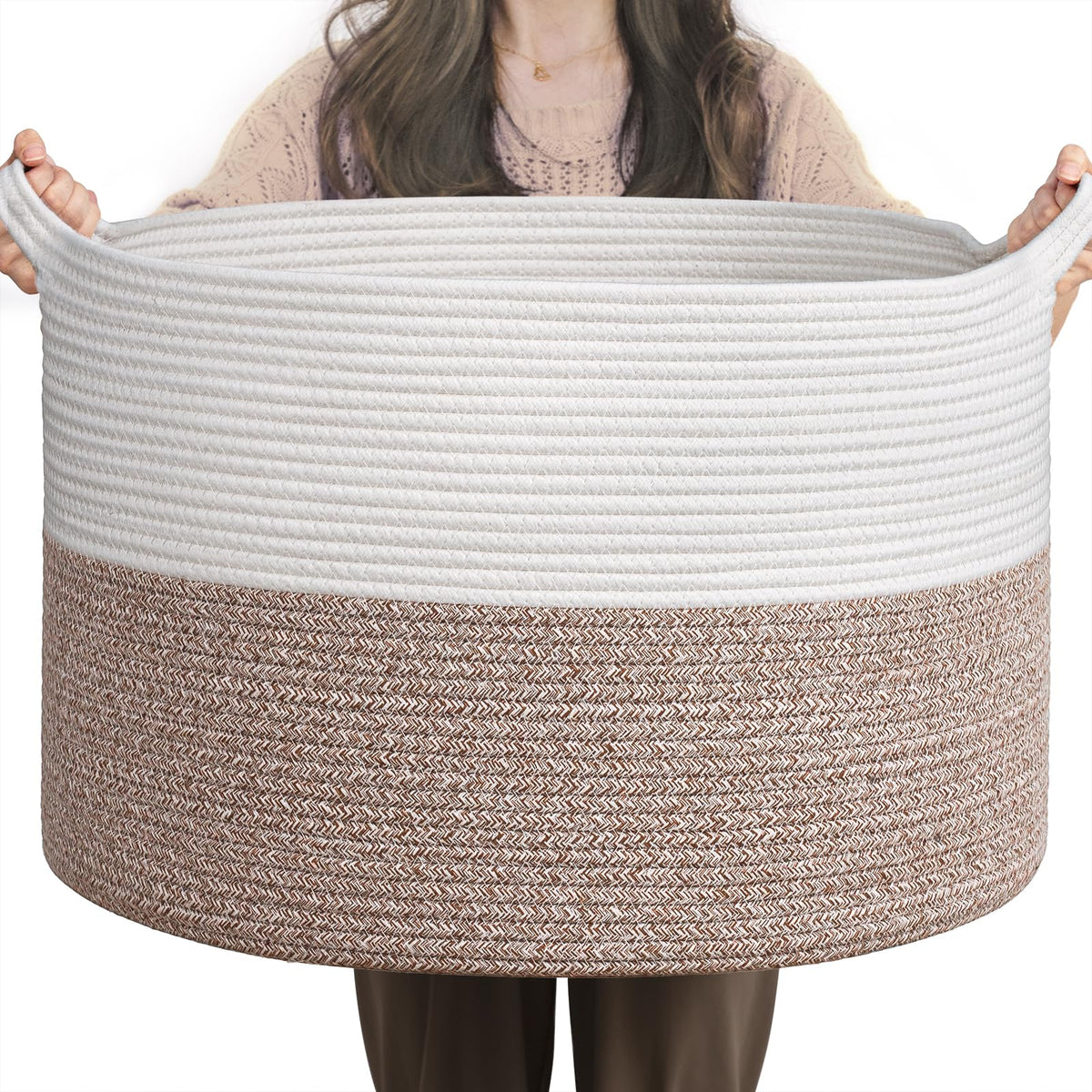 INDRESSME 115L Extra Large Woven Wicker Blanket Basket Living Room