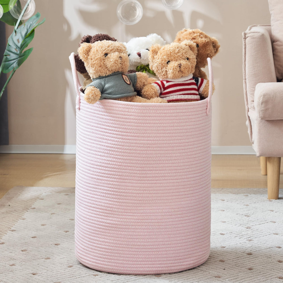 YOUDENOVA Jute Rope Laundry Hamper Basket, 58L Blanket Basket for Nursery