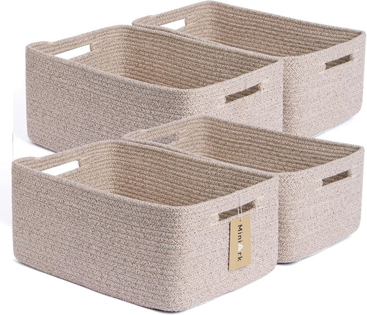 MiniArk Large Storage Baskets for Organizing, 17 x 13 x 7.5” Closet Shelf Baskets for Clothes Blanket Towels, Baby Nursery, Toy Bins Box, Woven Rope Baskets, 4 Packs Mixed Brown