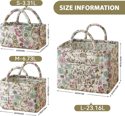 vctops 3 Packs Boho Quilted Storage Basket for Organizing, Floral Basket Organizer Gift Baskets with Handles, Storage Bins for Toys, Books, Towels, and Clothes, Collapsible Fabric(Pattern C)