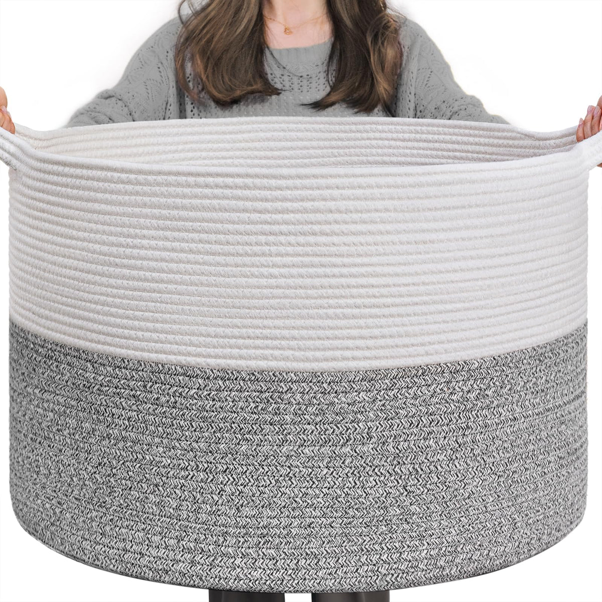 INDRESSME 115L Extra Large Woven Wicker Blanket Basket Living Room