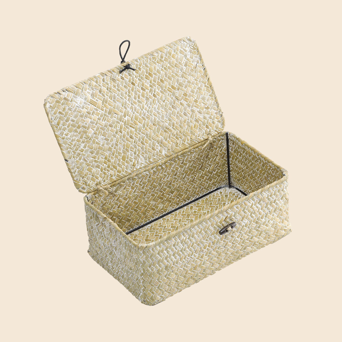 Nonam Wicker Storage Basket with Lid,Seagrass Shelf Basket Set of 3,Nautral