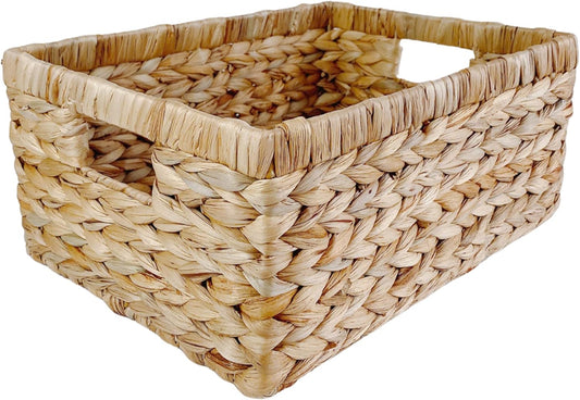 Large Handwoven Water Hyacinth Storage Wicker Basket with 2 Handles - Brown