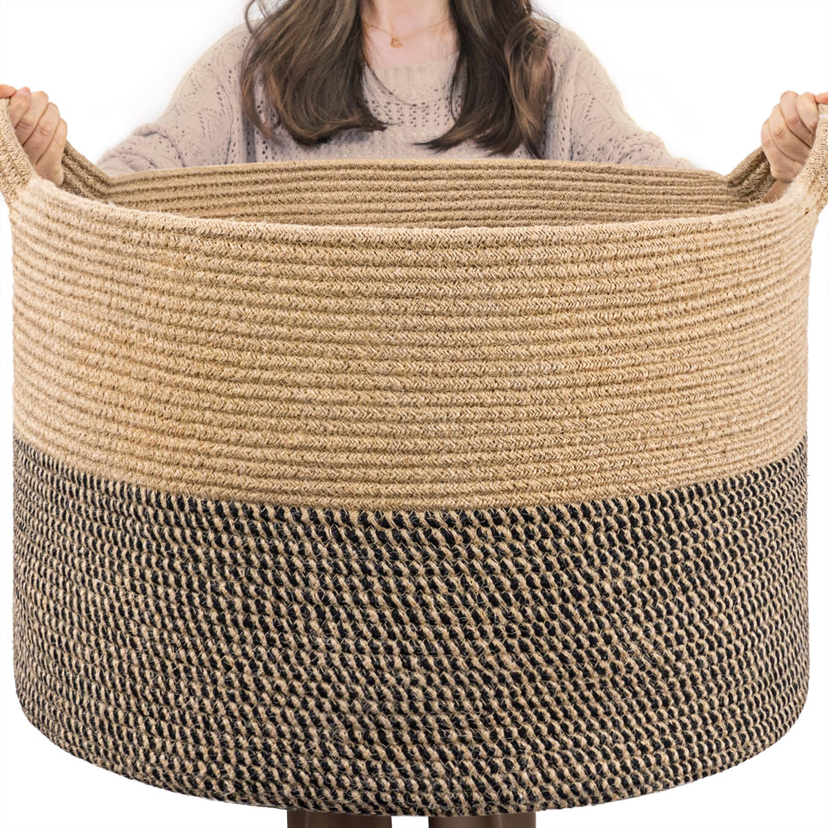 INDRESSME 115L Extra Large Woven Wicker Blanket Basket Living Room