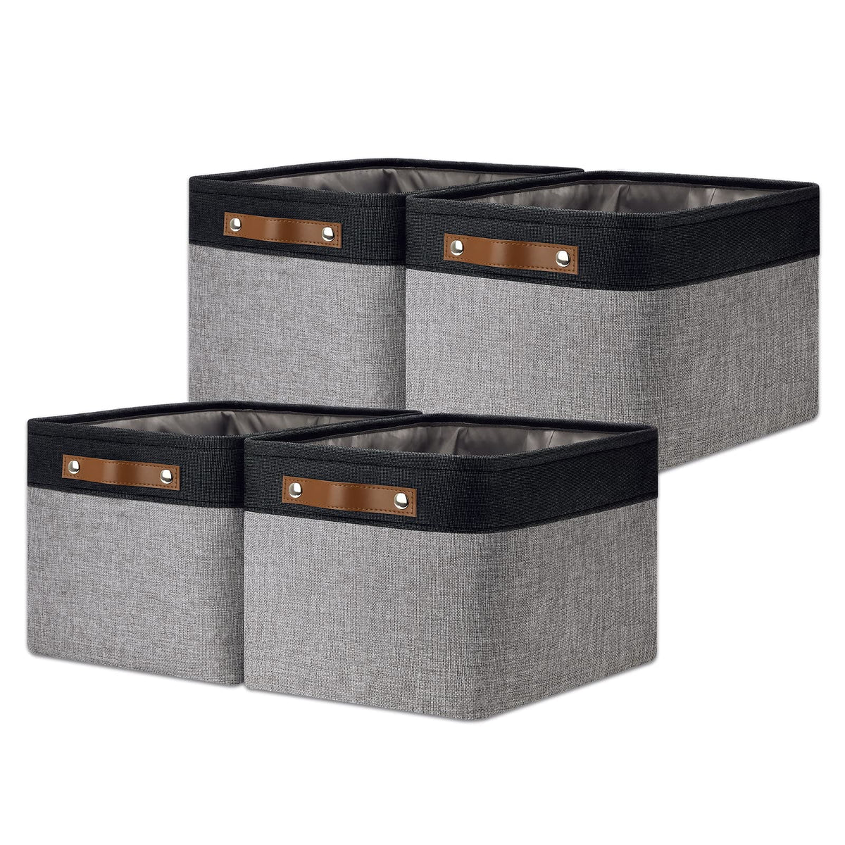 DULLEMELO Small Storage Bins, Storage Baskets for Organizing, Collapsible Rectangular Fabric Baskets for Shelves, Closets, Nursery, Home, Office, Empty Gift Baskets (6-Pack, White&Khaki)