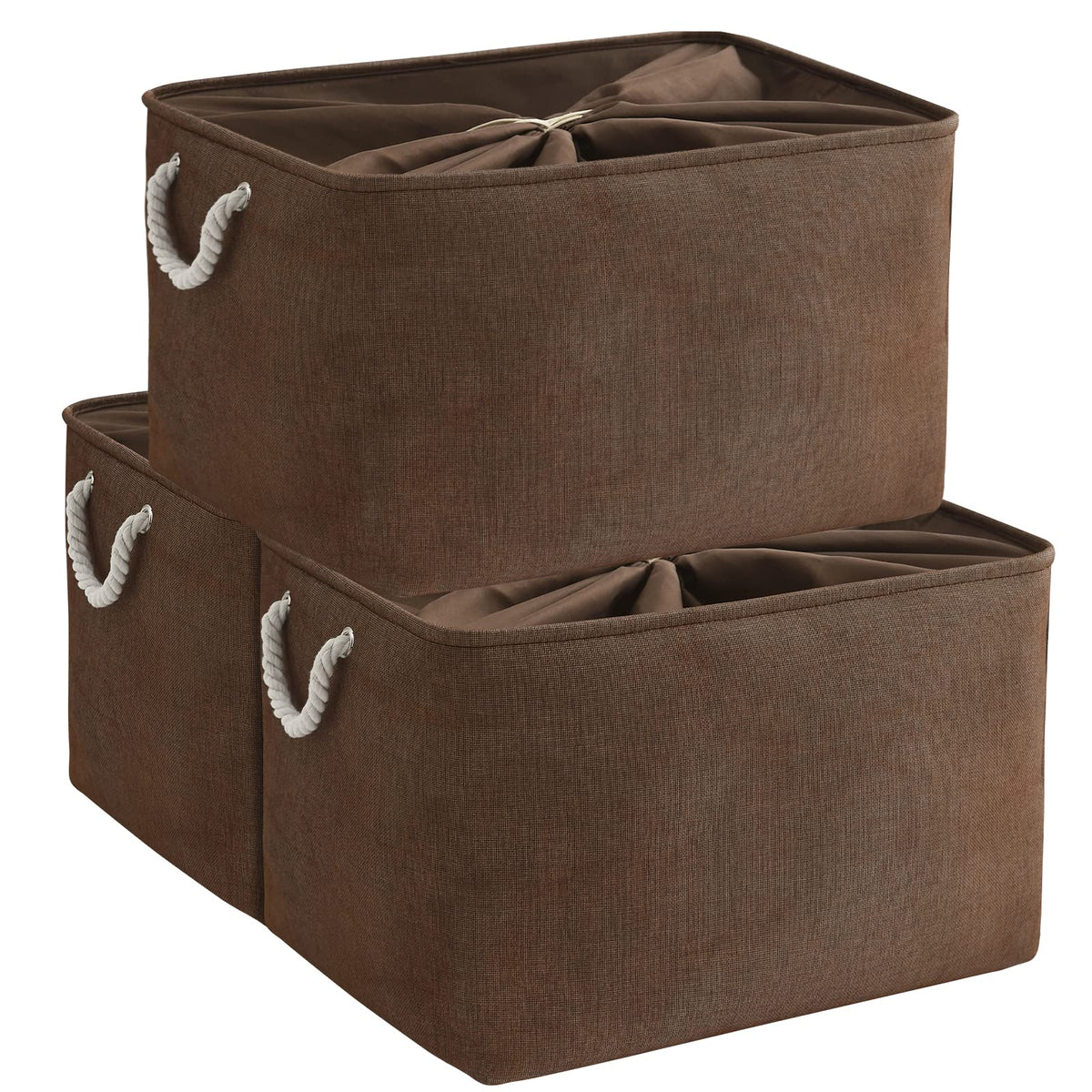 TheWarmHome Storage Basket for Organizing - 14x10x7 inch Medium 3 Pack Collapsible Storage Bin for Shelves with Handles, Canves Storage Box for Organizer Cubes Cloth Gift Toy Closet (White & Khaki)