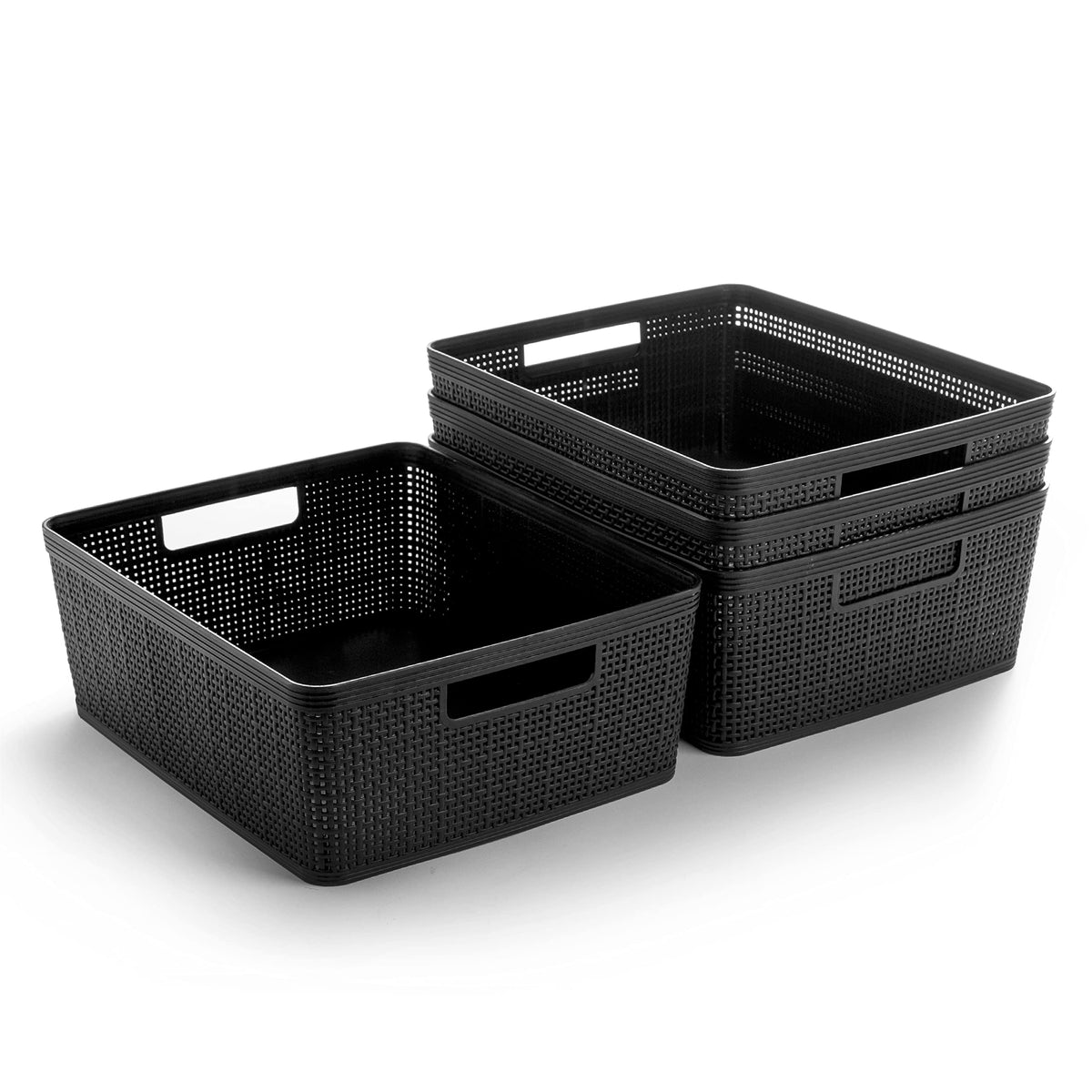 BINO | Woven Plastic Basket | Small (Natural Grey), 5-Pack | THE JUTE COLLECTION | Home Organization, Space - Saving Storage, Stylish Design | Jute Basket | Plastic Storage Basket
