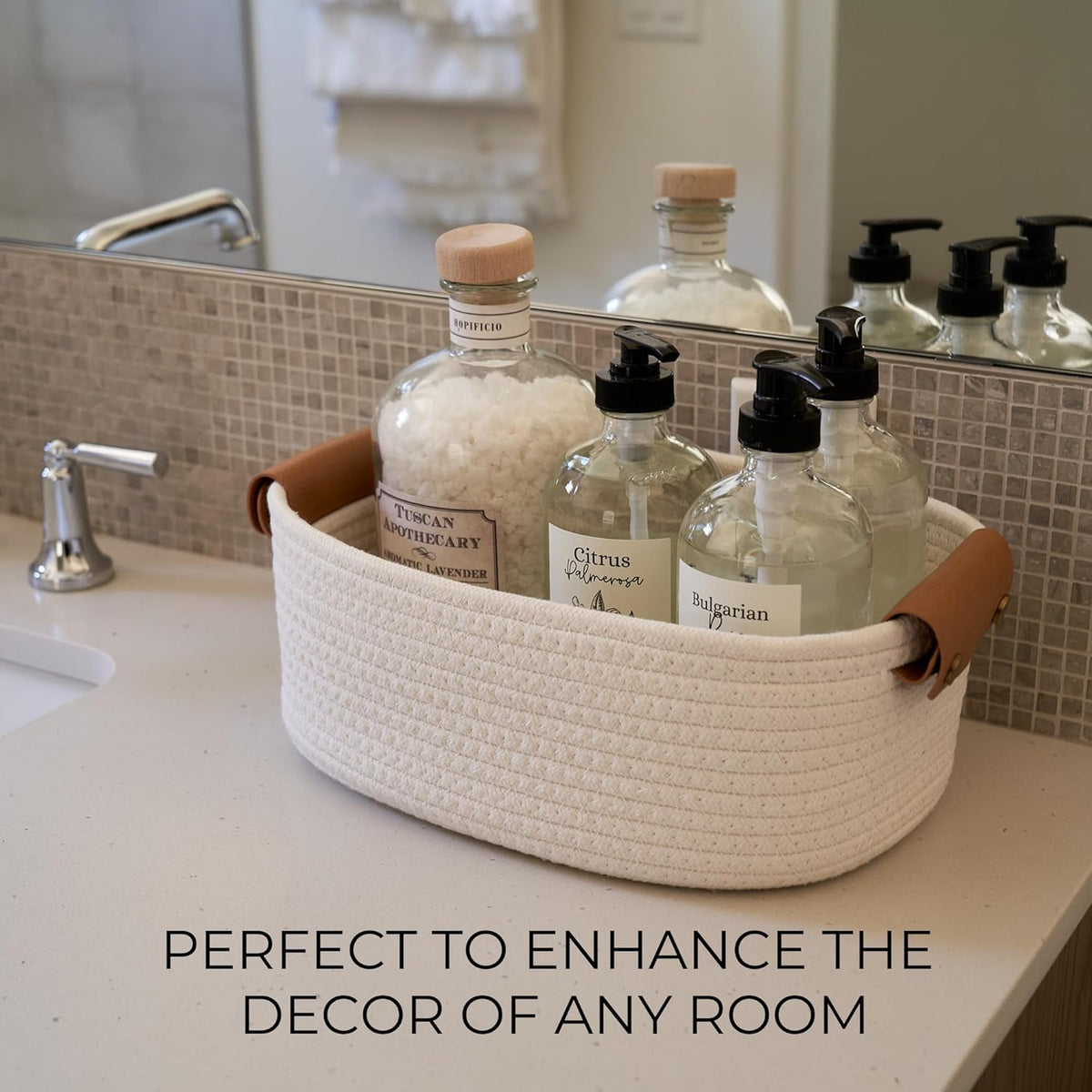 Beautiful Storage Basket Set of 5 - Sturdy Cotton Rope Baskets for Shelves