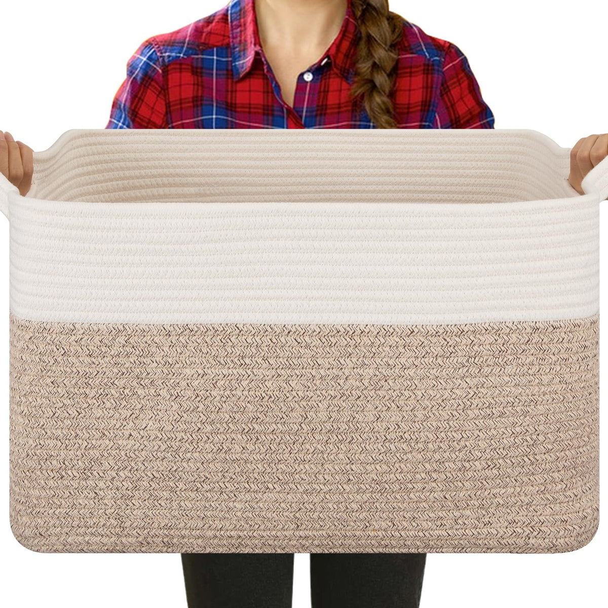 OIASKET Large Blanket Basket, Black Blanket Storage Living Room, Rectangle Woven Baskets for Storage Toys, Towels, Dirty Clothes Organizer Bins (Black)