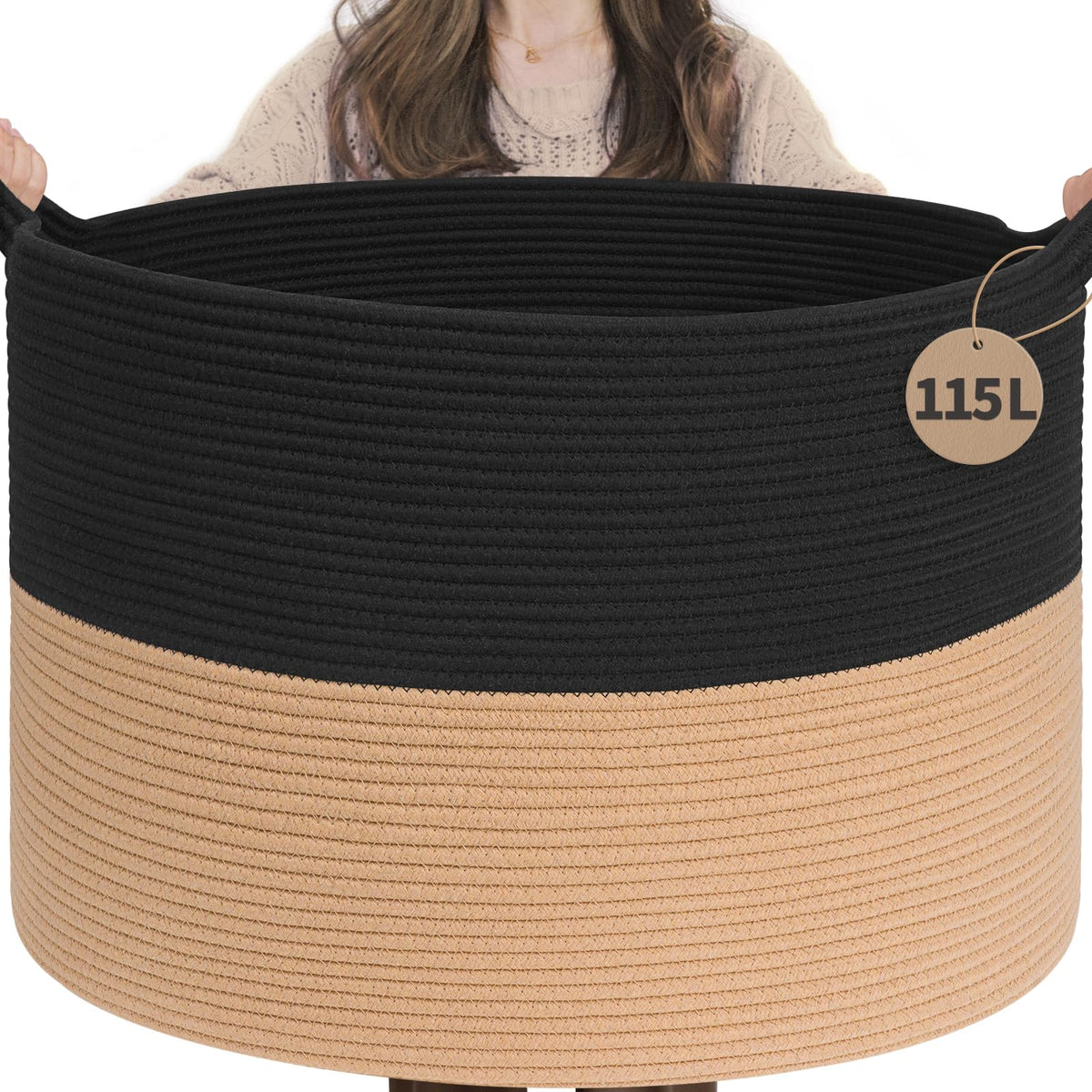 INDRESSME 115L Extra Large Woven Wicker Blanket Basket Living Room