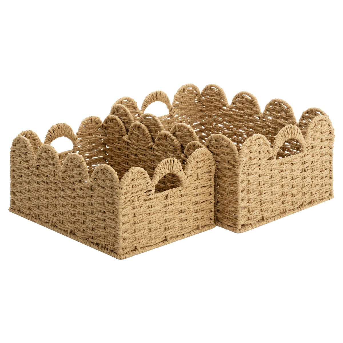 StorageWorks Scalloped Edge Wicker Basket, Hand-woven Rattan Baskets with Built-in Handles, Water Hyacinth Basket for Organizing and Decor, 2 Pack