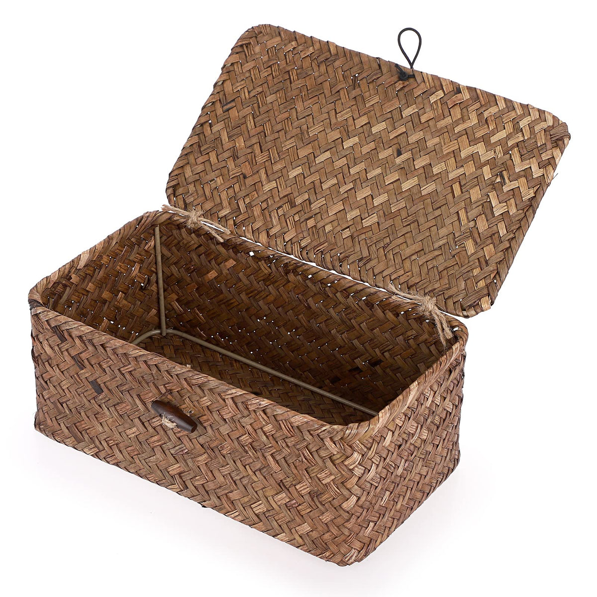 Hipiwe Wicker Shelf Baskets Bin with Lid Woven Storage Box, Coffee X-Large