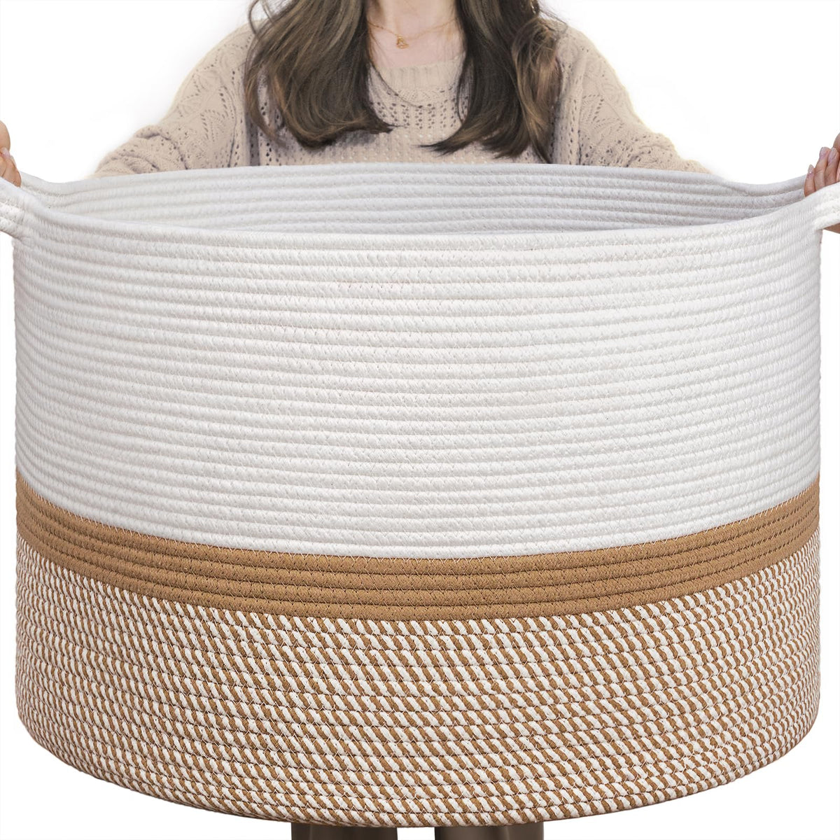 INDRESSME 115L Extra Large Woven Wicker Blanket Basket Living Room