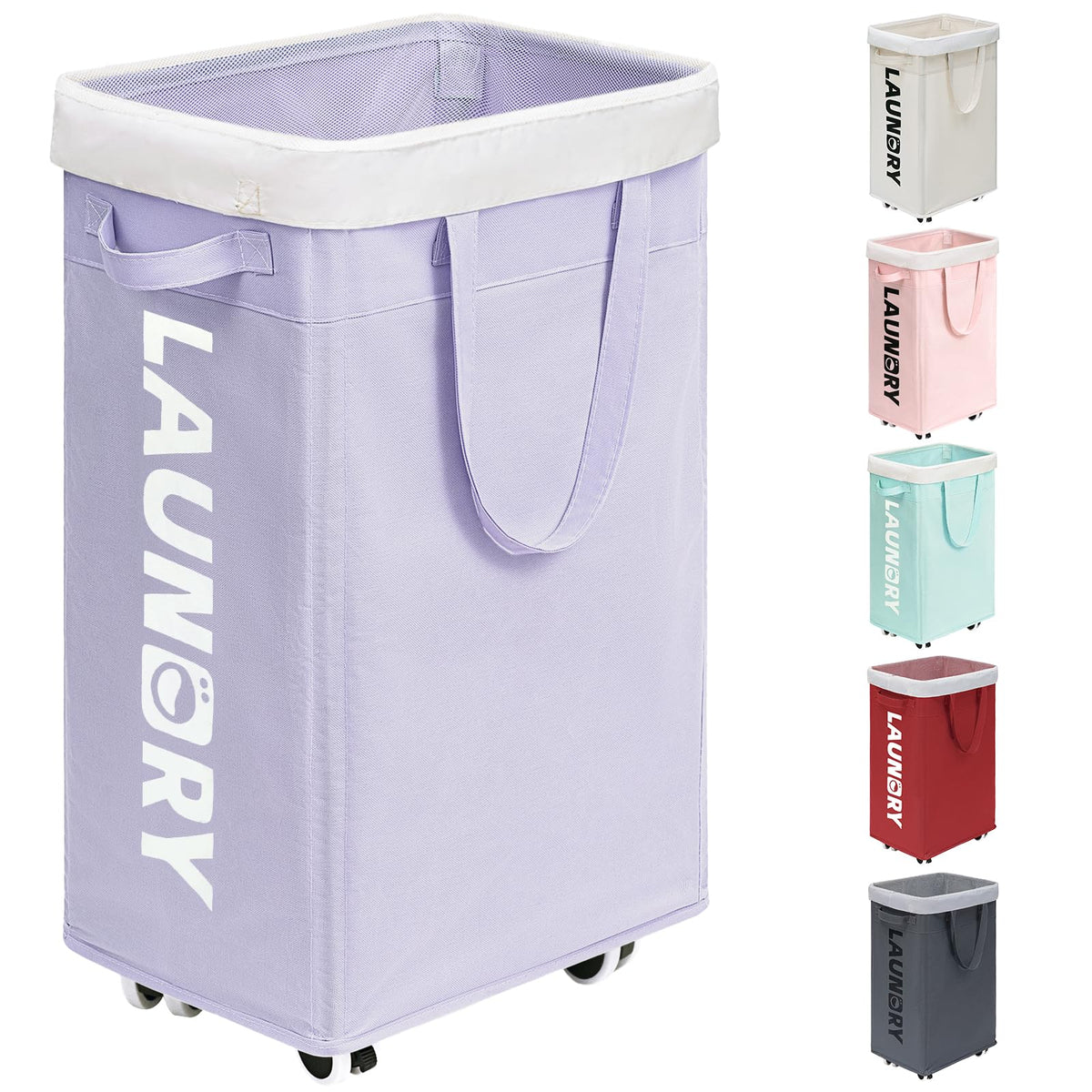 Goodpick 75L Laudnry Basket with Wheels & Removable Wash Bag for Dorm