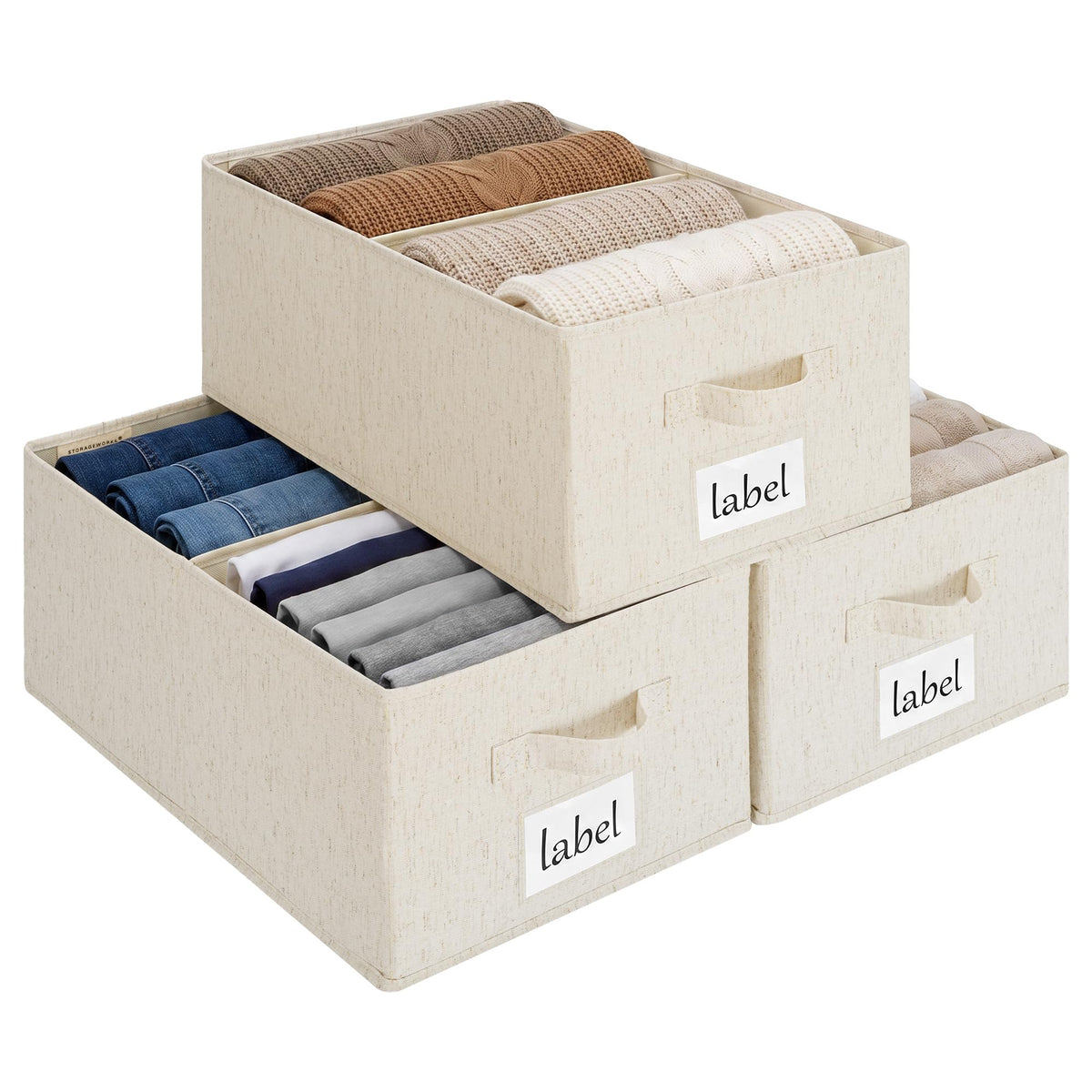 StorageWorks Closet Shelf Organizer Bins with Divider, 9¾"Lx16"Wx6¾"H