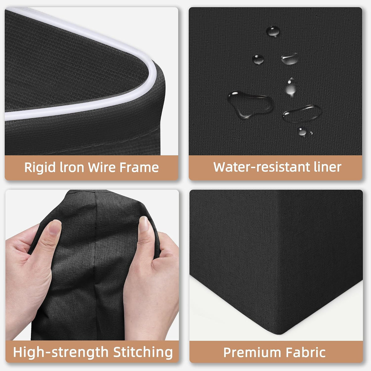 STORAGE MANIAC 1-Pack Collapsible Laundry Hamper with Bamboo Handles, Black
