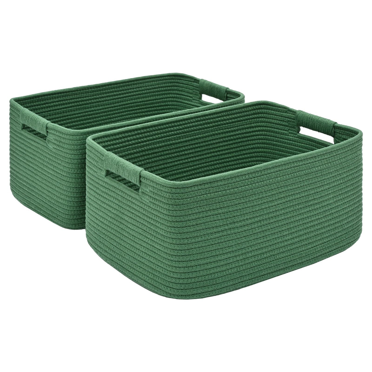 2 Pack Large Storage Basket for Organizing, 17.5"x13"x7" Woven Basket for Shelves, Closet Cube Storage Bins with Wrapped Handle, Cotton Rope Baskets for Kitchen, Clothes, Toys(Off White & Brown)