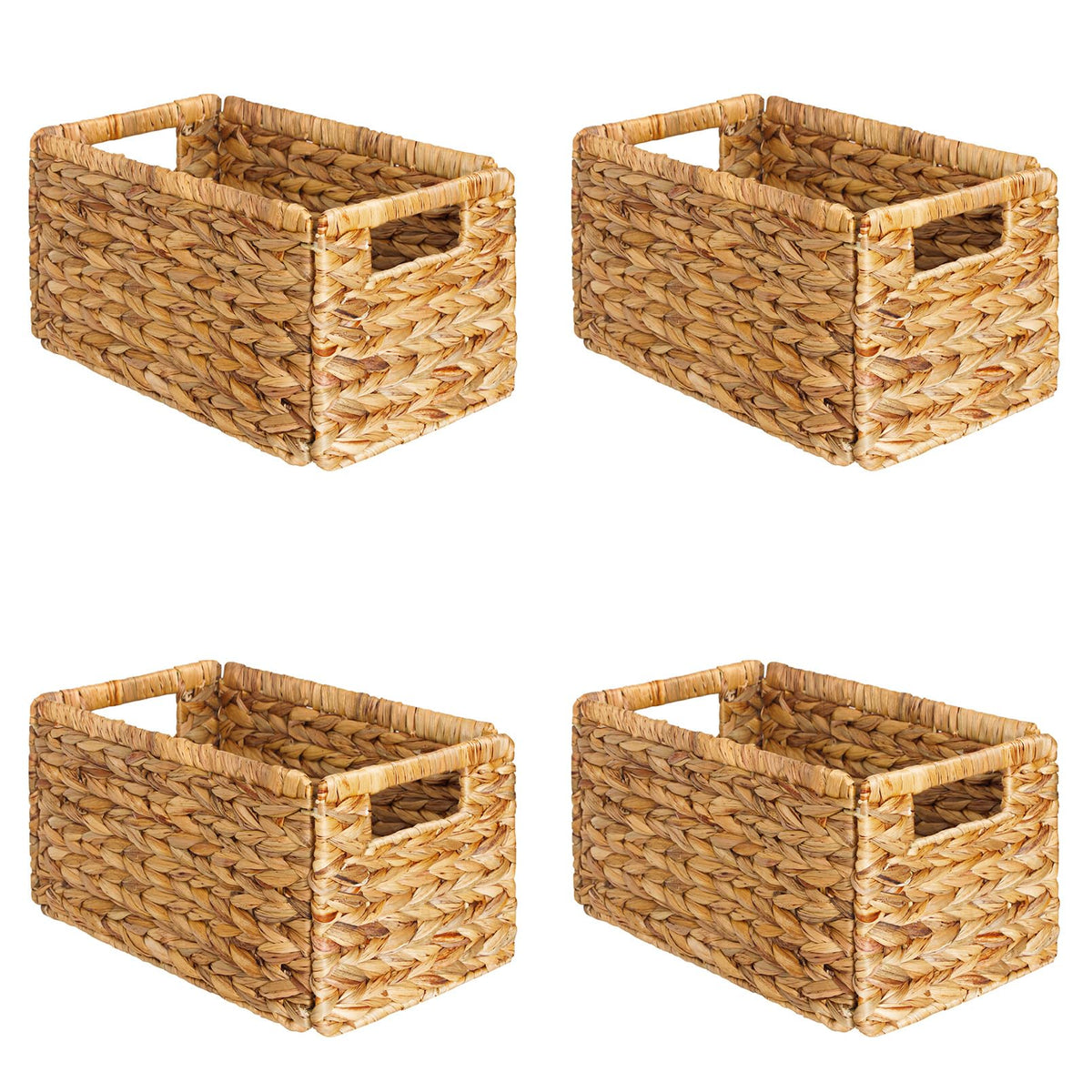 SpaceAid 4 Pack Wicker Basket, Storage Baskets for Organizing, Woven Rattan Basket with Handles for Shelves, Water Hyacinth Large Cube Organizer Storage Bin, 13x8.2x7 inch, Natural