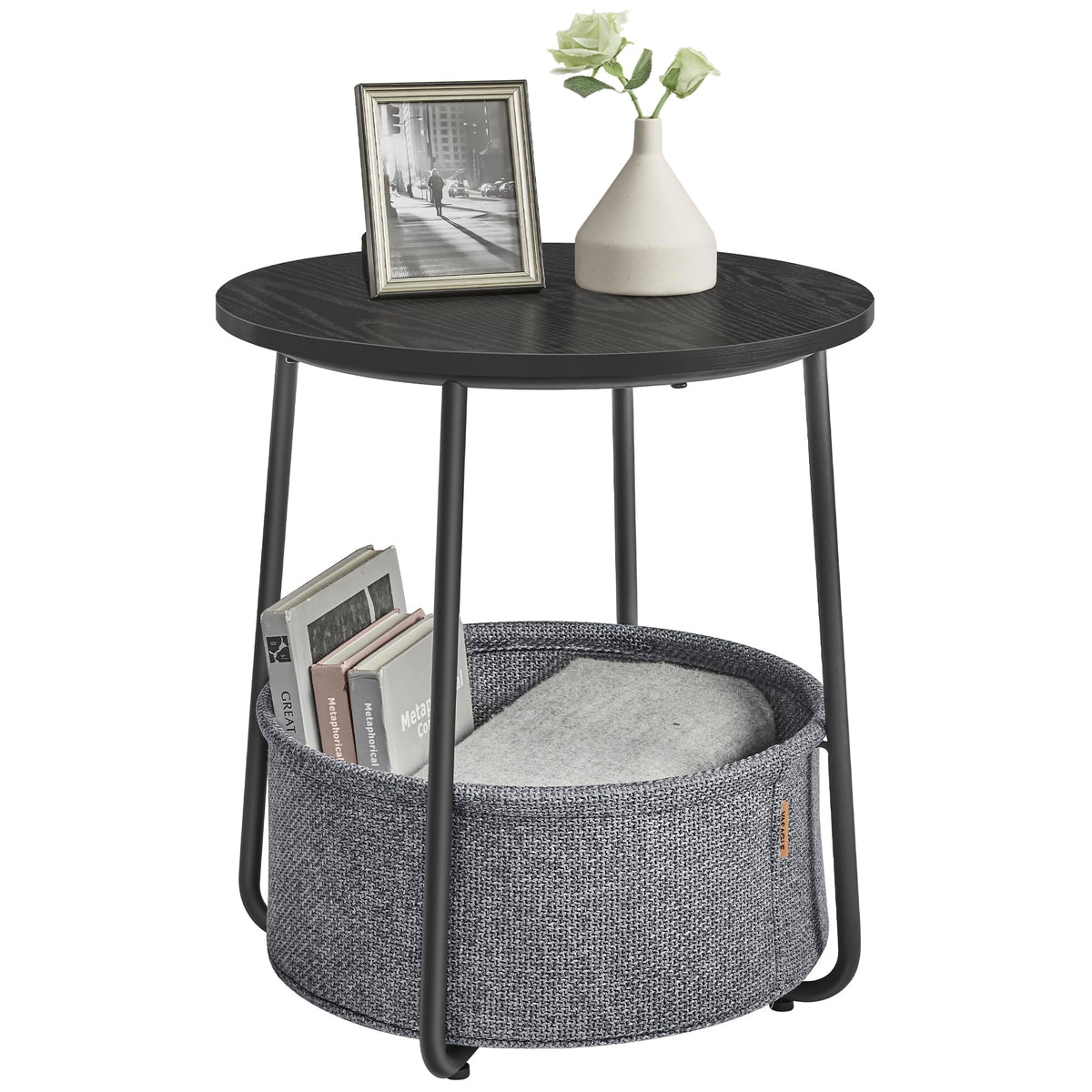 VASAGLE Small Rectangular Side End Table, Nightstand with Fabric Basket