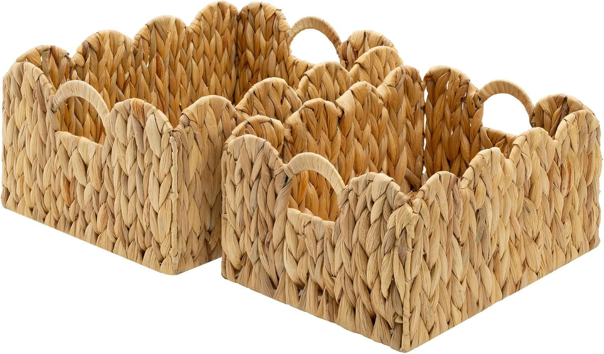 GRANNY SAYS Wicker Storage Basket for Shelves, Scalloped Baskets for Pantry