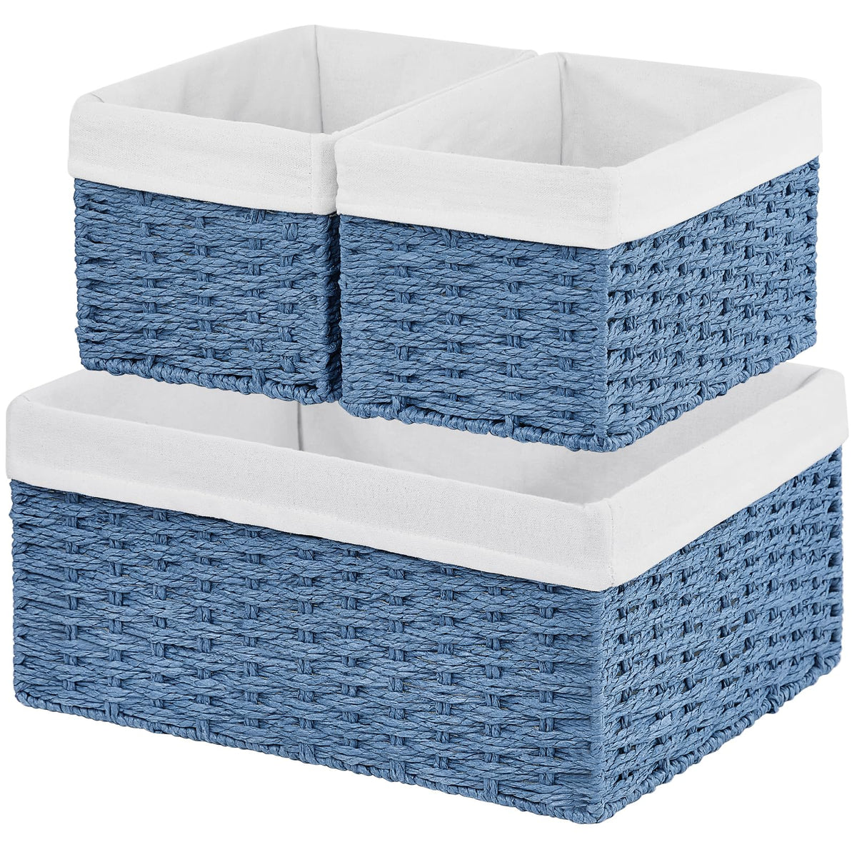 Vagusicc Wicker Storage Basket, 3-Pack Woven Paper Rope Wicker Baskets with Handles, Large Wicker Basket Cube Storage Bins with Liners, Storage Baskets for Organizing Shelves & Decor, Natural