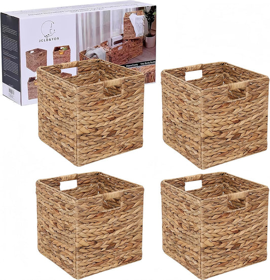 12x12in Storage Baskets 4 Pcs Water Hyacinth Basket,Foldable Storage Cubes