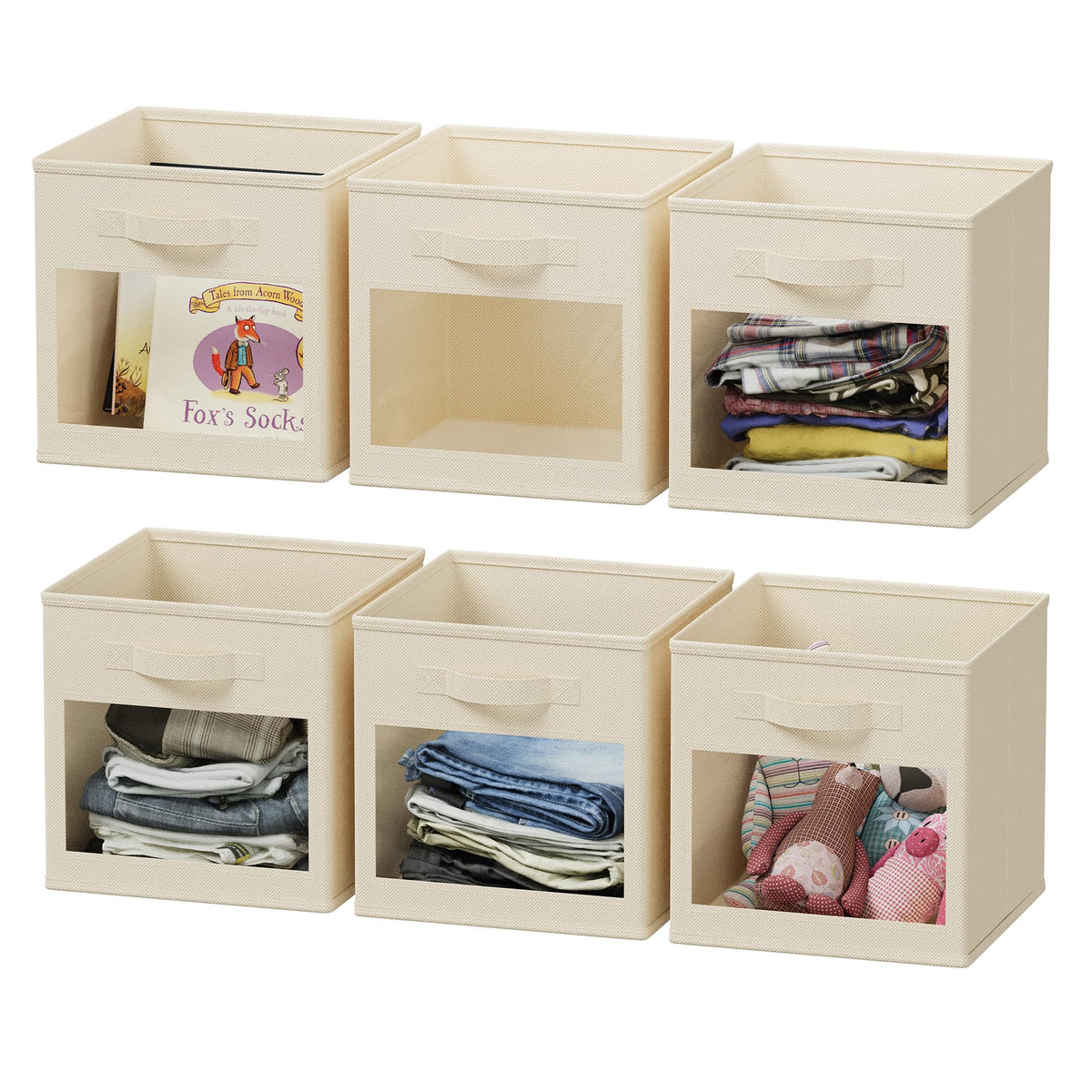 SpaceAid Storage Cubes with Clear Windows, Set of 6 Fabric Bins, 11 Inch Foldable Baskets Boxes for Closet, Cubby Shelf or Cube Storage Organizer, Black