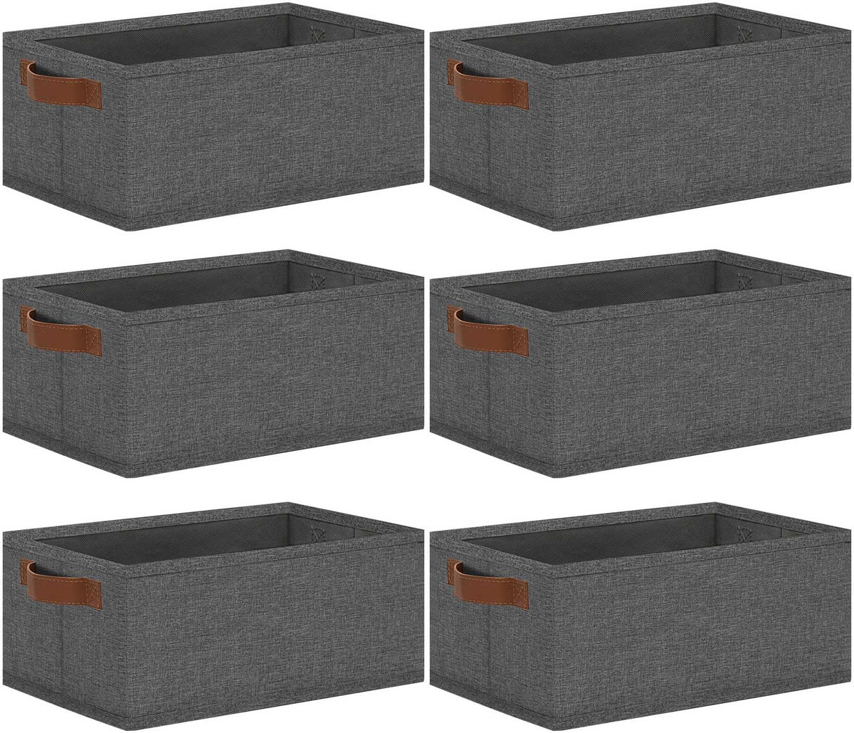 GhvyenntteS Small Fabric Storage Bins with Handles 6 Pack, 11.8" x 7.87" x 5.11" Storage Baskets for Shelves, Baskets for Organizing Clothes Underwear Socks Hats DVDs (Grey/White)