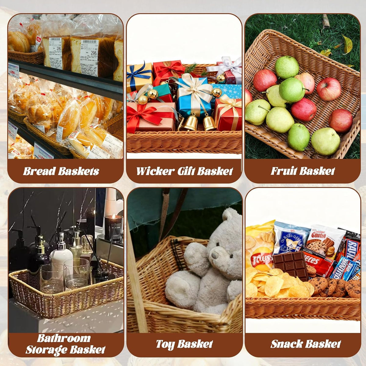 3 Pack Wicker Bread Baskets for Serving 15.8" Large Rattan Tray for Food