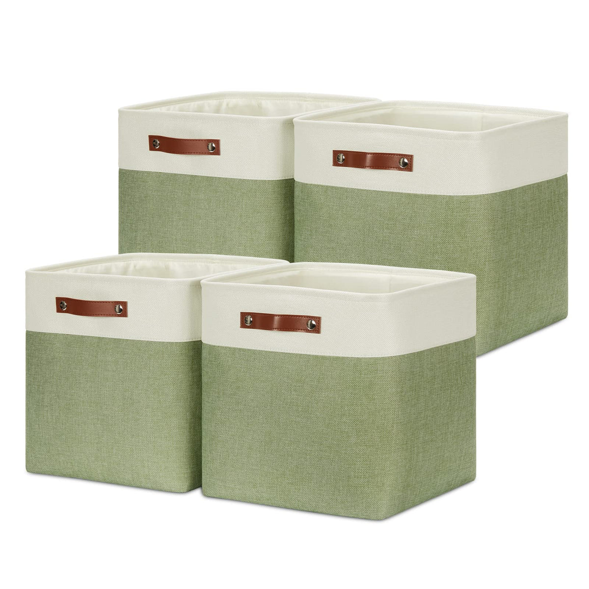 DULLEMELO Small Storage Bins, Storage Baskets for Organizing, Collapsible Rectangular Fabric Baskets for Shelves, Closets, Nursery, Home, Office, Empty Gift Baskets (6-Pack, White&Khaki)
