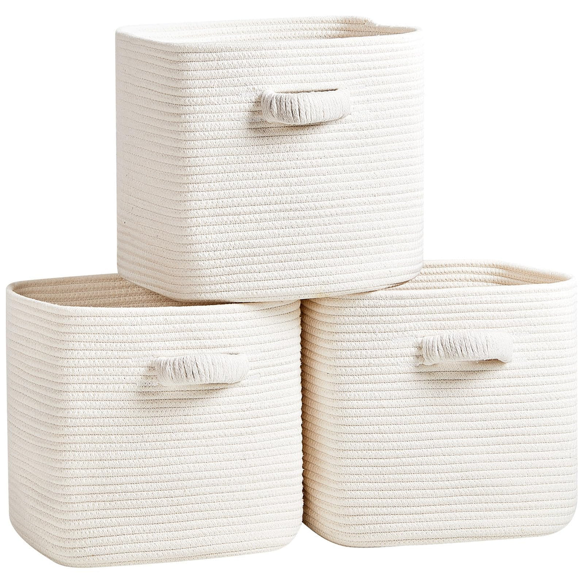 RUNKA Storage Cube Baskets - 3 Pack - 11 inch Square Baskets for Closet, Woven Bins - Ideal for Toy Storage | White