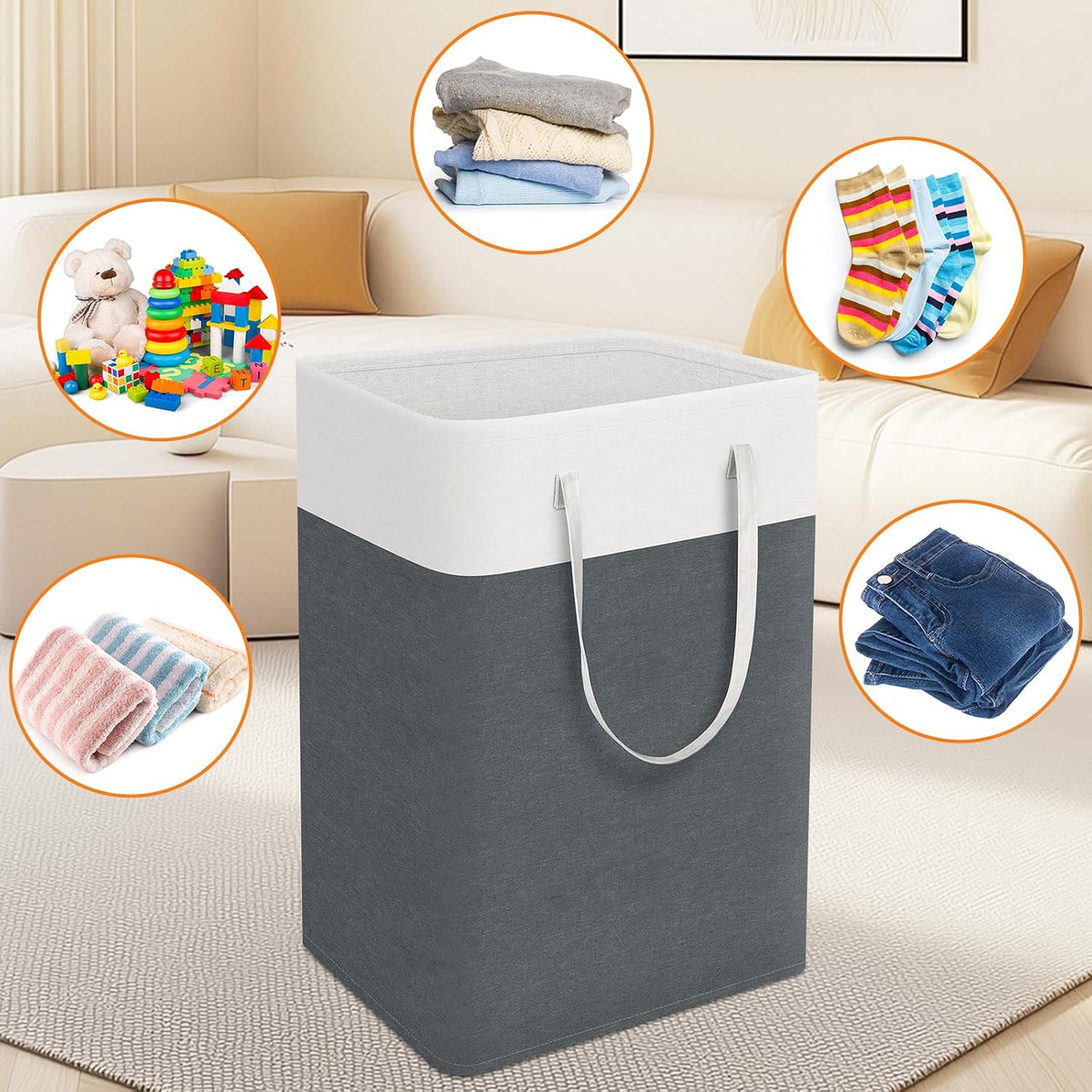 TasticTotes Laundry Basket 3-Pack, Laundry Hamper, 75L-Grey