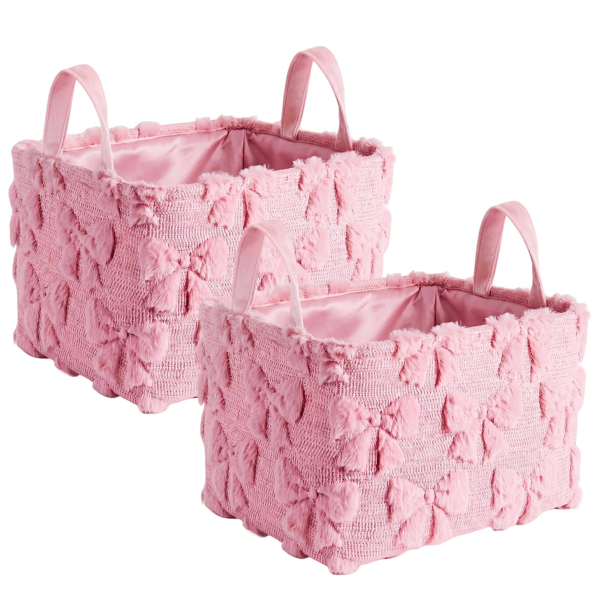 2 Pcs Pink Bow Storage Basket 14x10'' Back to School Gift Baskets