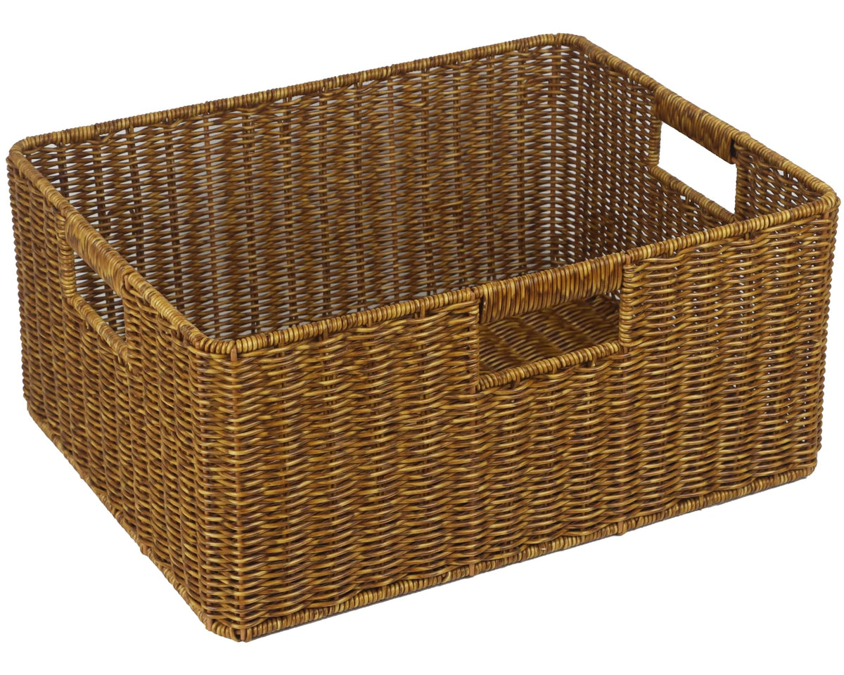 Jumbo Wicker Basket, Rectangular Wicker Basket for Storage, 16.5 x 13 x 7.5