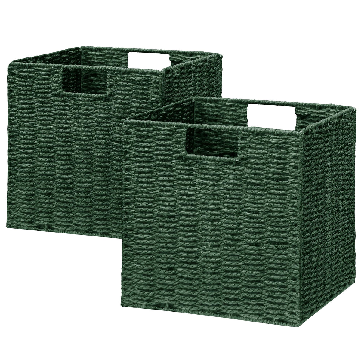 Vagusicc Wicker Basket, Set of 2 Hand-Woven Paper Rope Storage Baskets for Organizing, Foldable Cubby Storage Bins, 11 Inch Large Wicker Storage Basket, Square Baskets Cube Storage Organizer, Brown