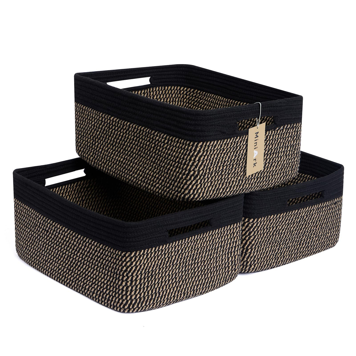 MiniArk Large Storage Baskets for Organizing, 17 x 13 x 7.5” Closet Shelf Baskets for Clothes Blanket Towels, Baby Nursery, Toy Bins Box, Woven Rope Baskets, 4 Packs Mixed Brown