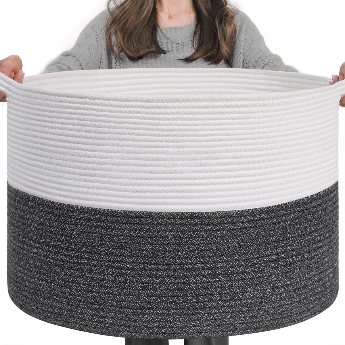 INDRESSME 115L Extra Large Woven Wicker Blanket Basket Living Room