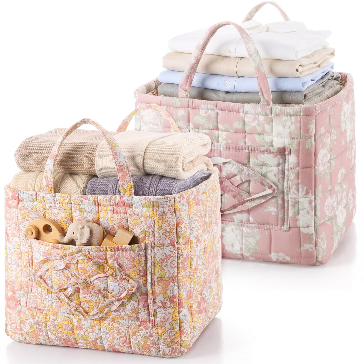 2 Pcs Boho Fabric Storage Basket, Classic Floral Set