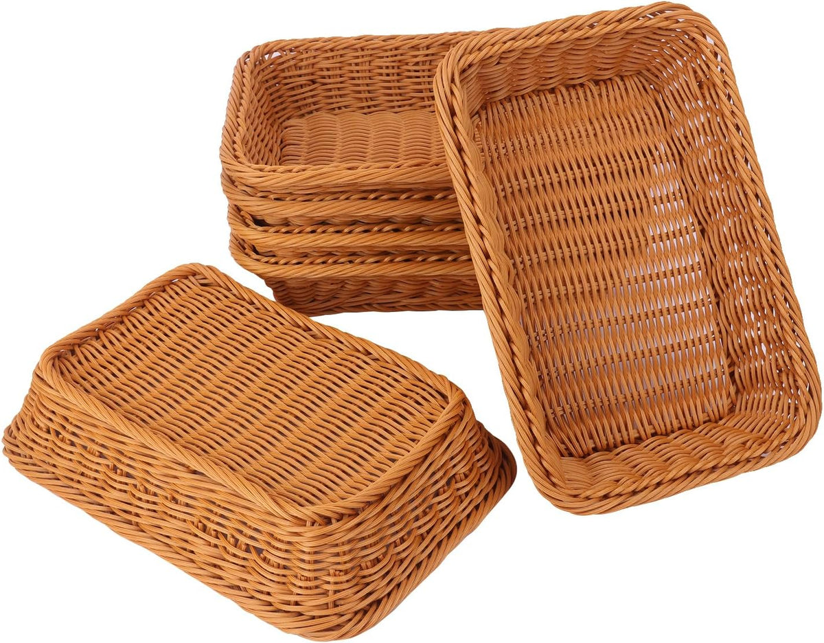 Poly Wicker Baskets 6 Pack 12 inch Large Wicker Baskets Storage – Rustic, Durable & Easy-Cleaning Bread Baskets, for Home, Restaurant & Hotel Use