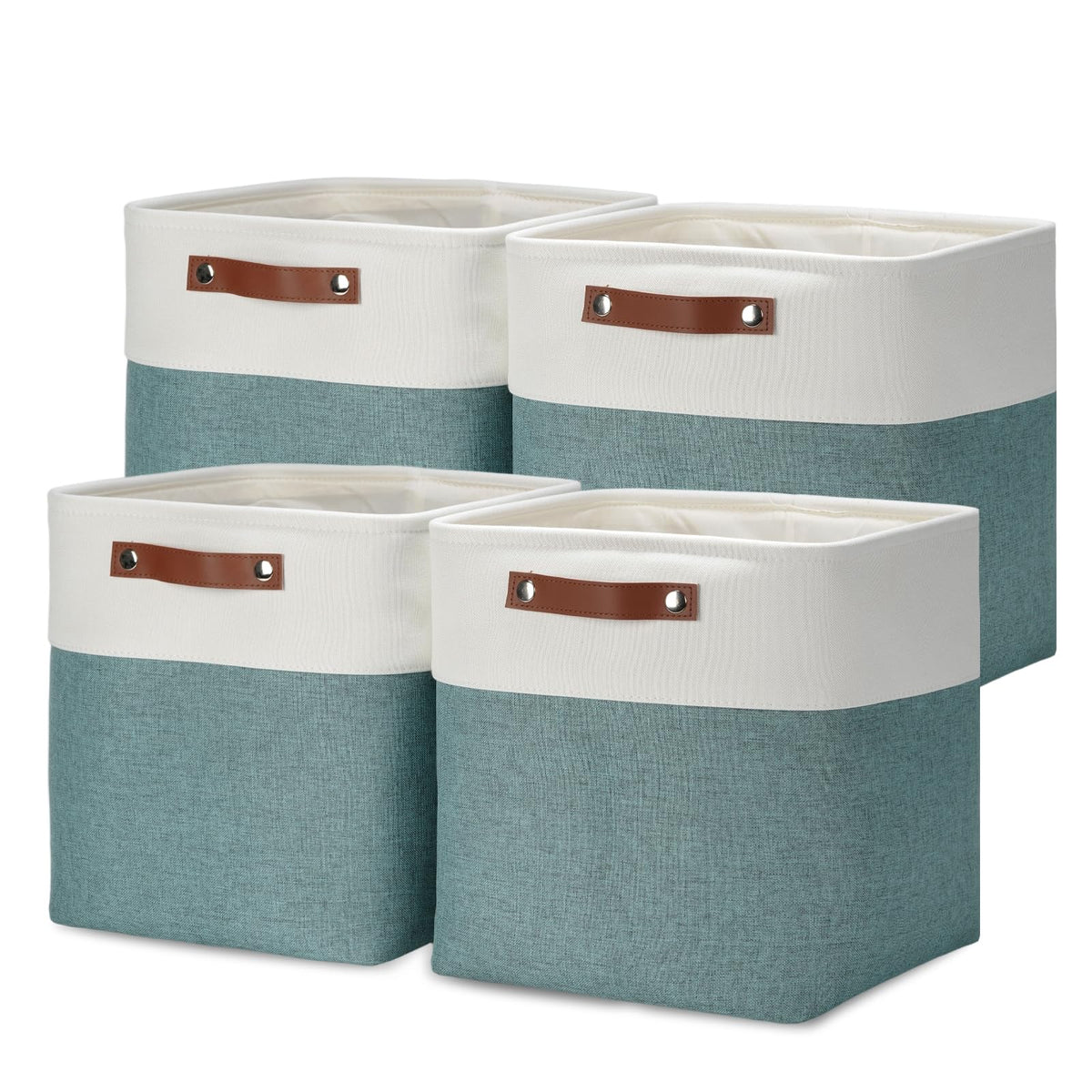 DULLEMELO Small Storage Bins, Storage Baskets for Organizing, Collapsible Rectangular Fabric Baskets for Shelves, Closets, Nursery, Home, Office, Empty Gift Baskets (6-Pack, White&Khaki)