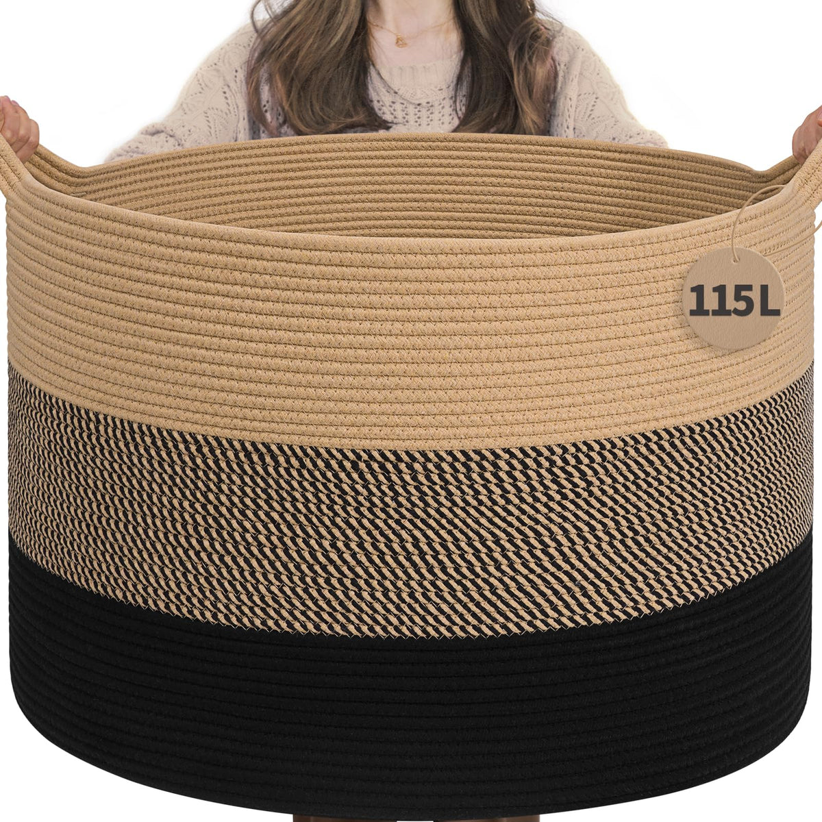 INDRESSME 115L Extra Large Woven Wicker Blanket Basket Living Room