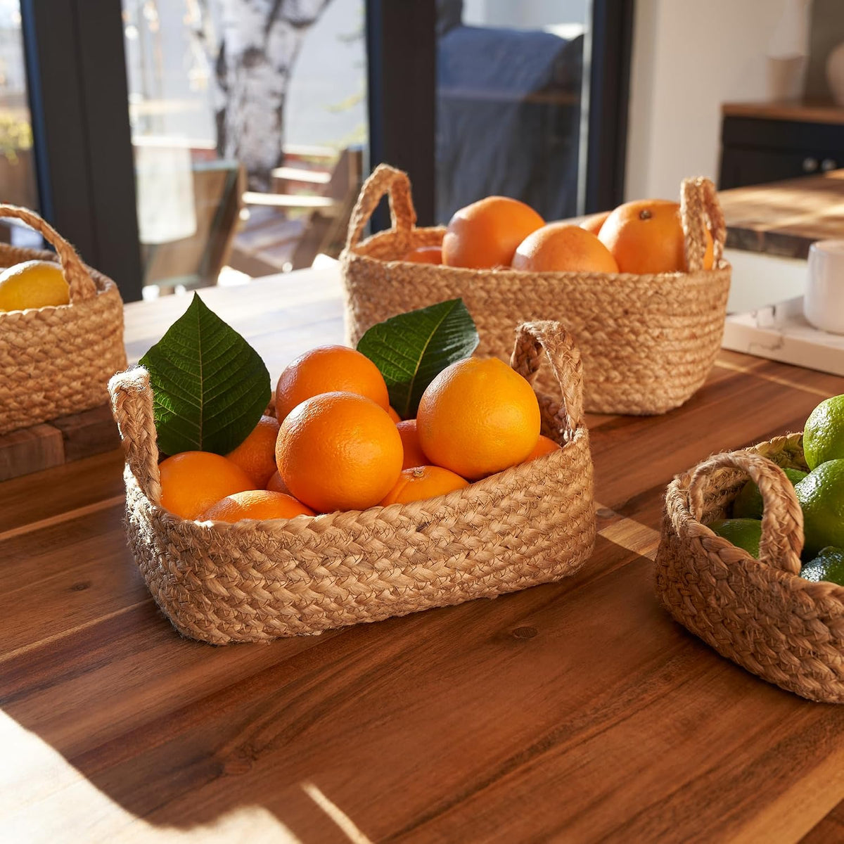 Beautiful Storage Basket Set of 4 - Natural Jute Rope Baskets for Shelves