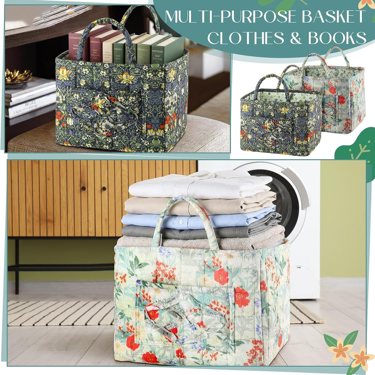 2 Pcs Boho Fabric Storage Basket, Classic Floral Set
