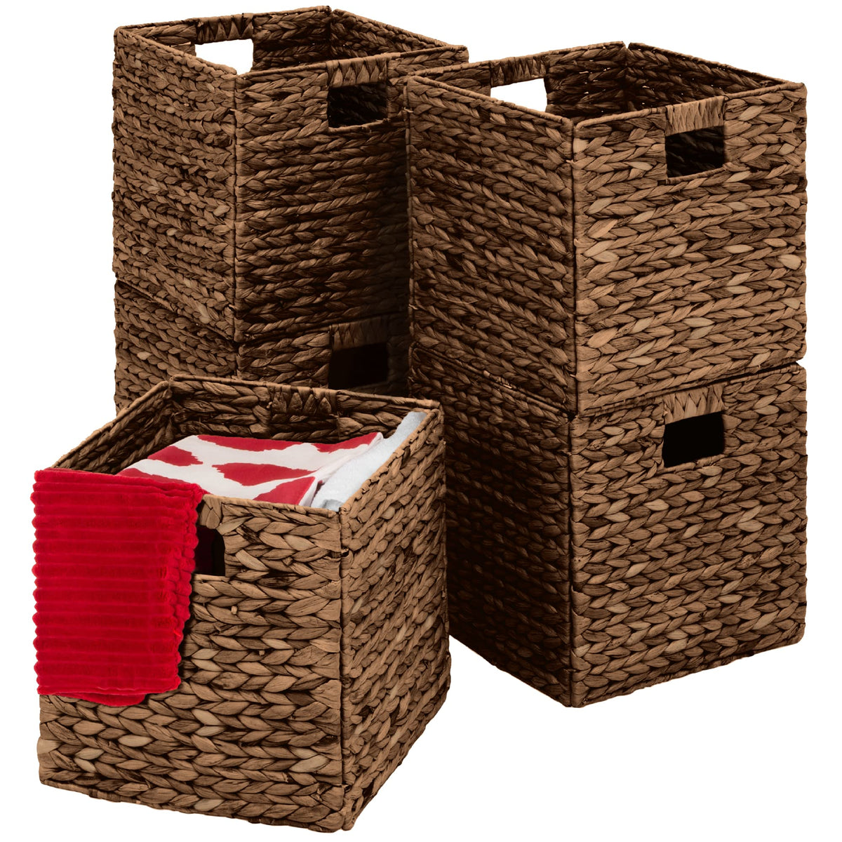 Best Choice Products 10.5x10.5in Pack of 5 Cube Storage Baskets, Water Hyacinth Multipurpose Collapsible Organizers, Handwoven Laundry Totes for Laundry, Living Room, Kids Room & Nursery - Brown