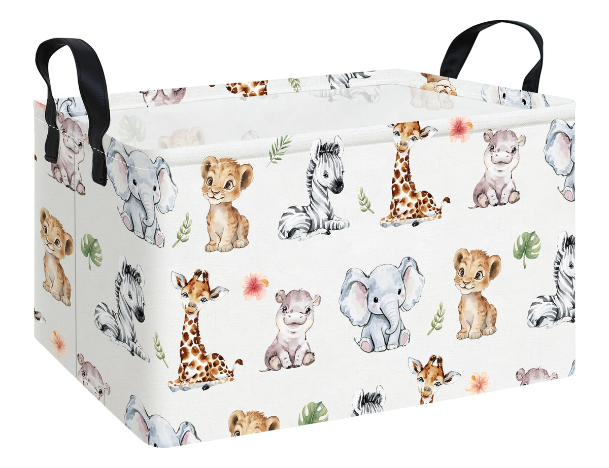 Rectangular Fabric Storage Bin, Foldable Tree Animals print Basket