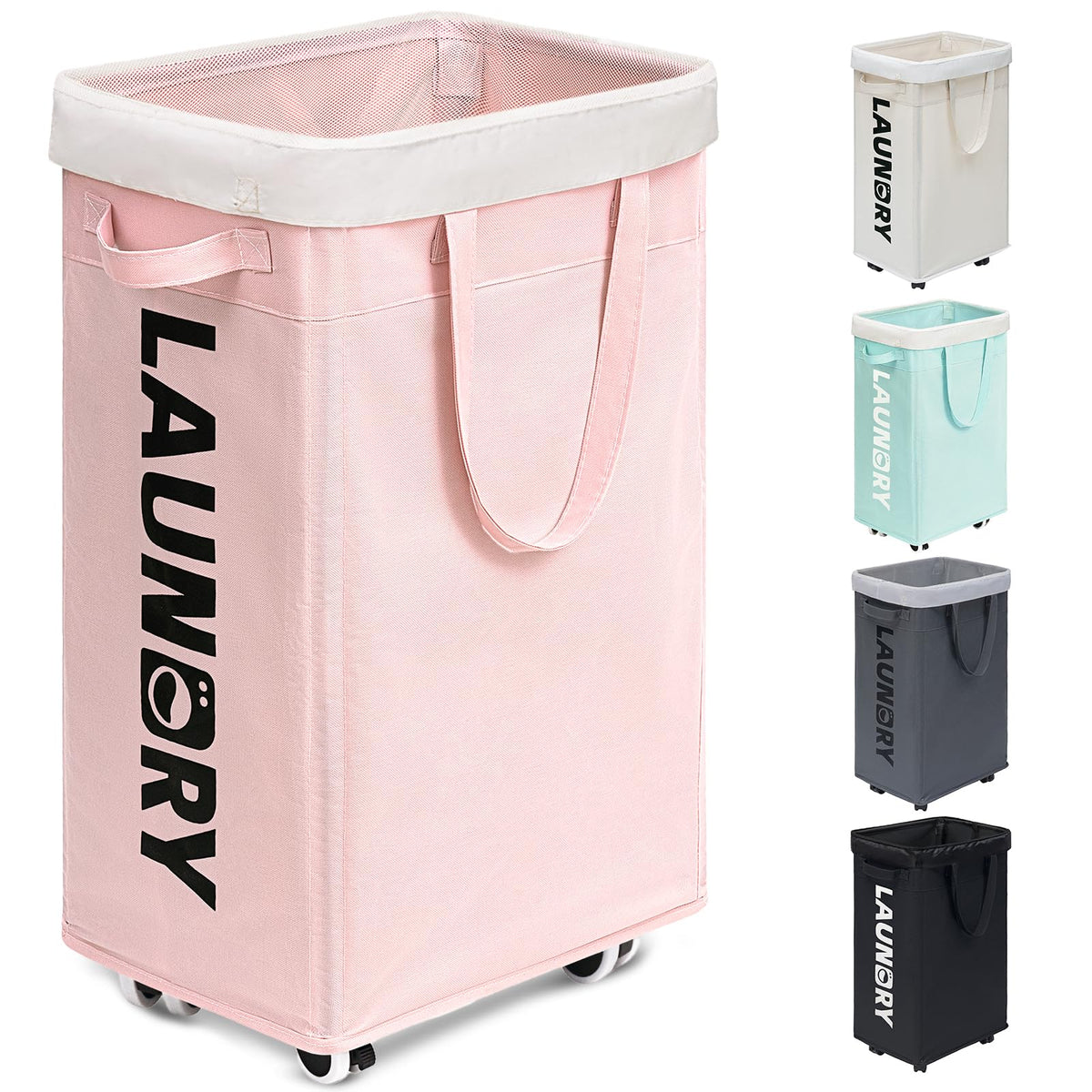 Goodpick 75L Laudnry Basket with Wheels & Removable Wash Bag for Dorm