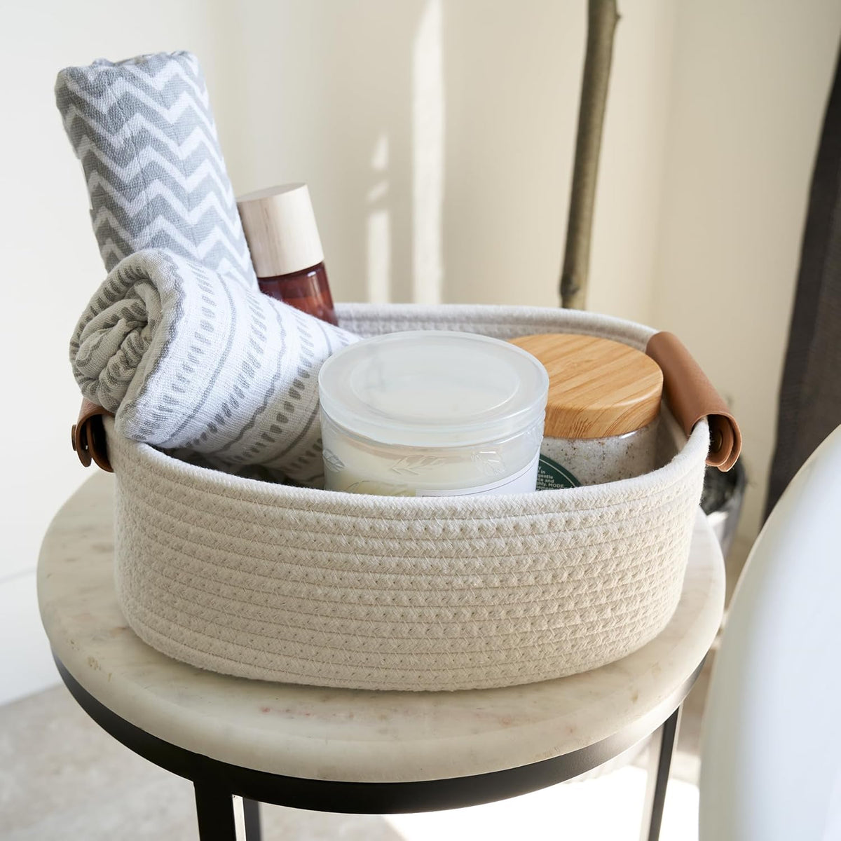Beautiful Storage Basket Set of 5 - Sturdy Cotton Rope Baskets for Shelves