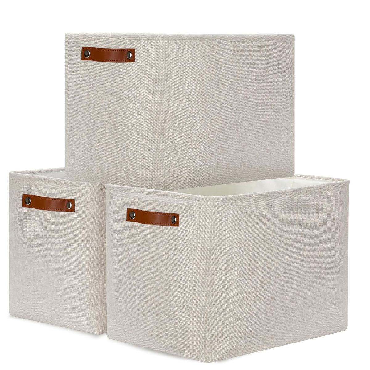 DULLEMELO Small Storage Bins, Storage Baskets for Organizing, Collapsible Rectangular Fabric Baskets for Shelves, Closets, Nursery, Home, Office, Empty Gift Baskets (6-Pack, White&Khaki)